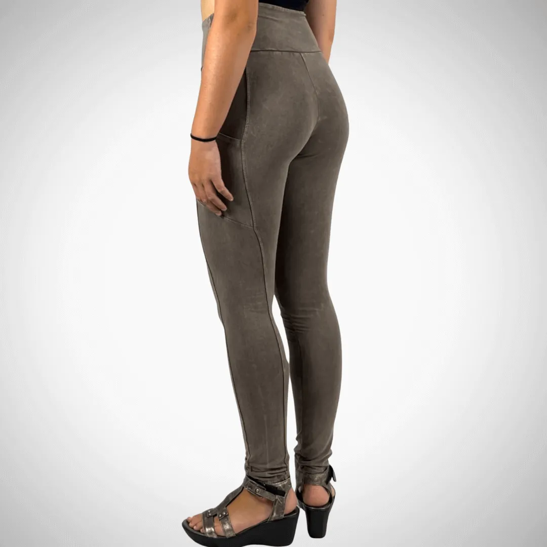 A Perfect Fit Mineral Washed Pocket Leggings Made in USA Taupe