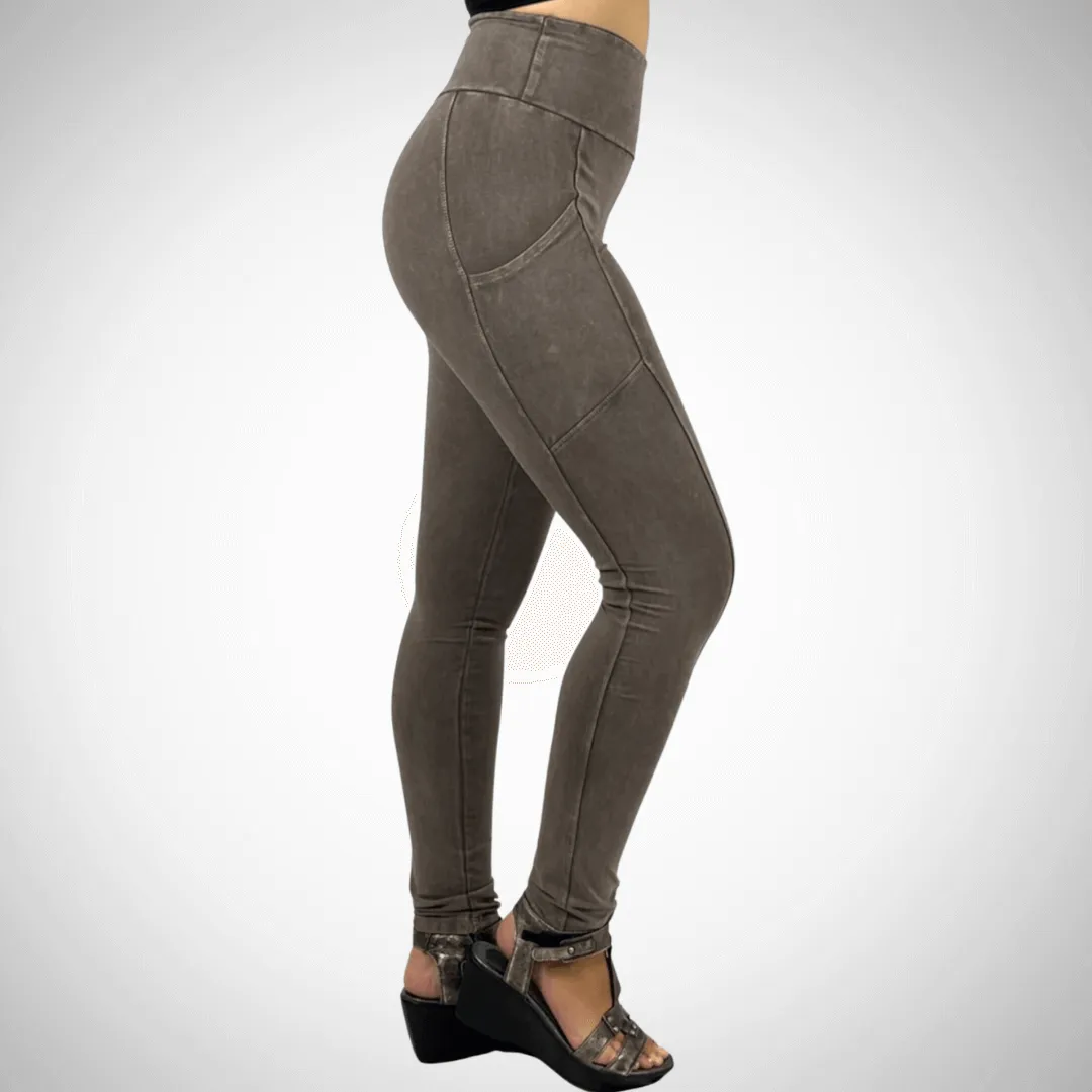 A Perfect Fit Mineral Washed Pocket Leggings Made in USA Taupe