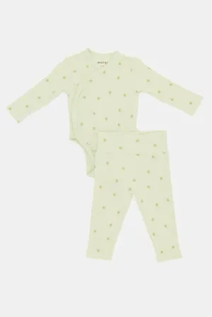 Baby Green Printed Bodysuit Set (2 Piece)