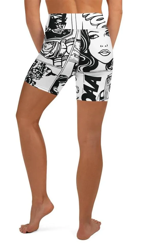 Black & White Comic Book Yoga Shorts