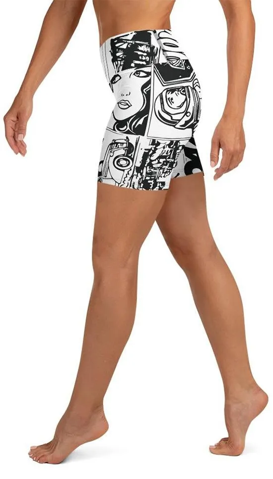 Black & White Comic Book Yoga Shorts