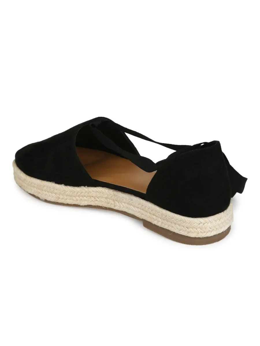 Black Micro Lace Up Jute Espadrilles