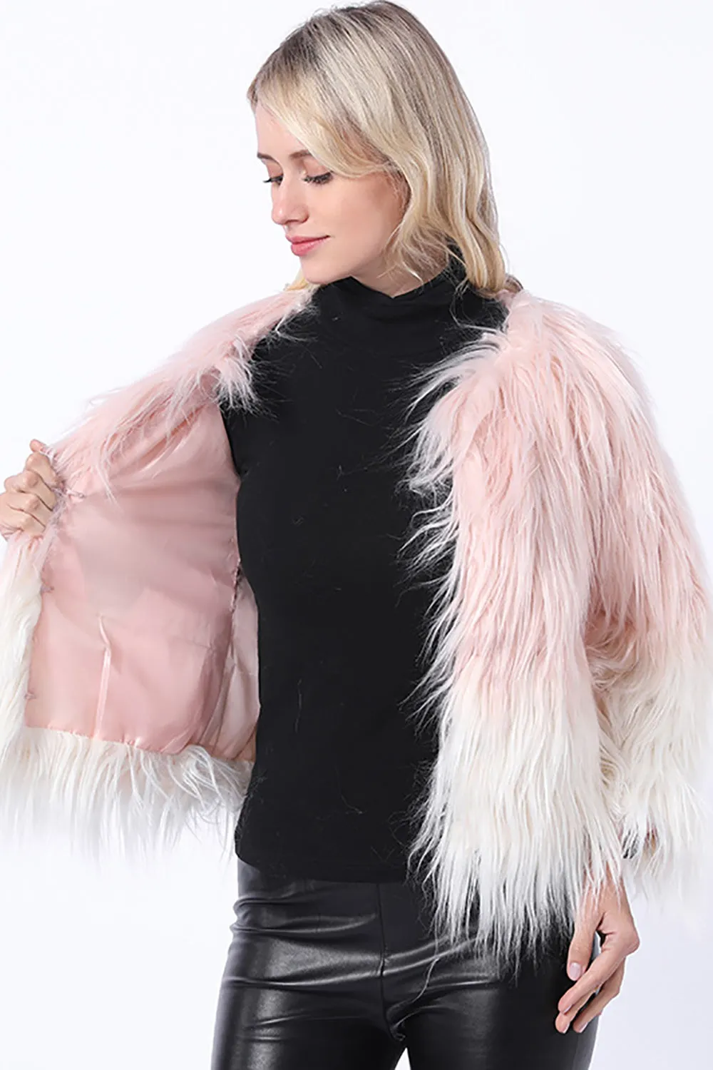 Black Winter Long Sleeve Faux Fur Coat