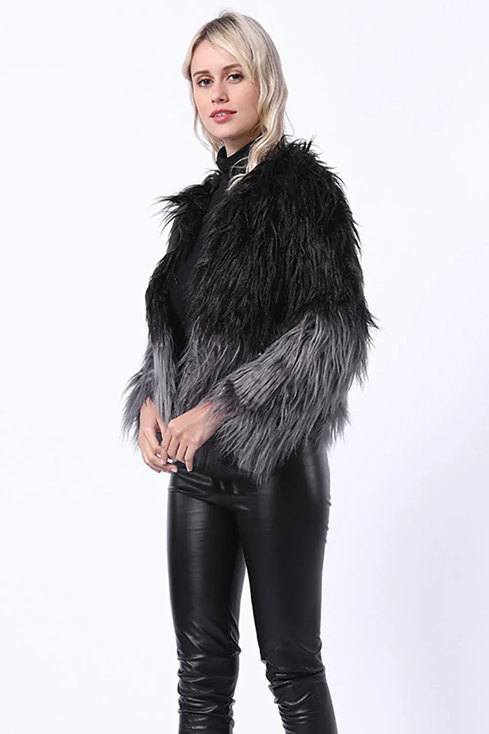 Black Winter Long Sleeve Faux Fur Coat