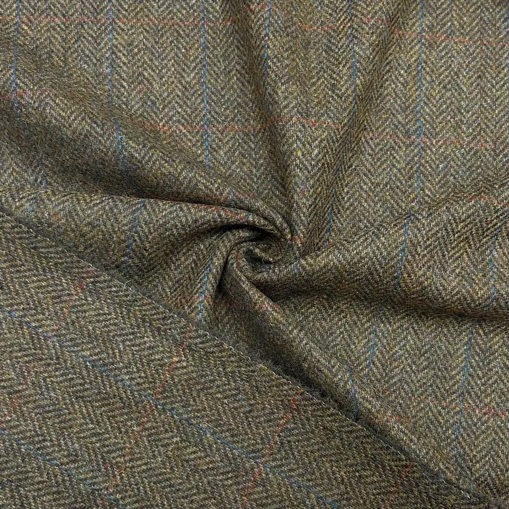 Brown Herringbone 100% Wool Fabric