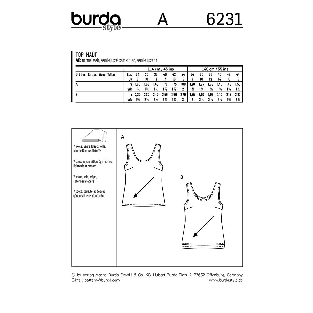 BURDA - 6231 Top with Rounded Neckline