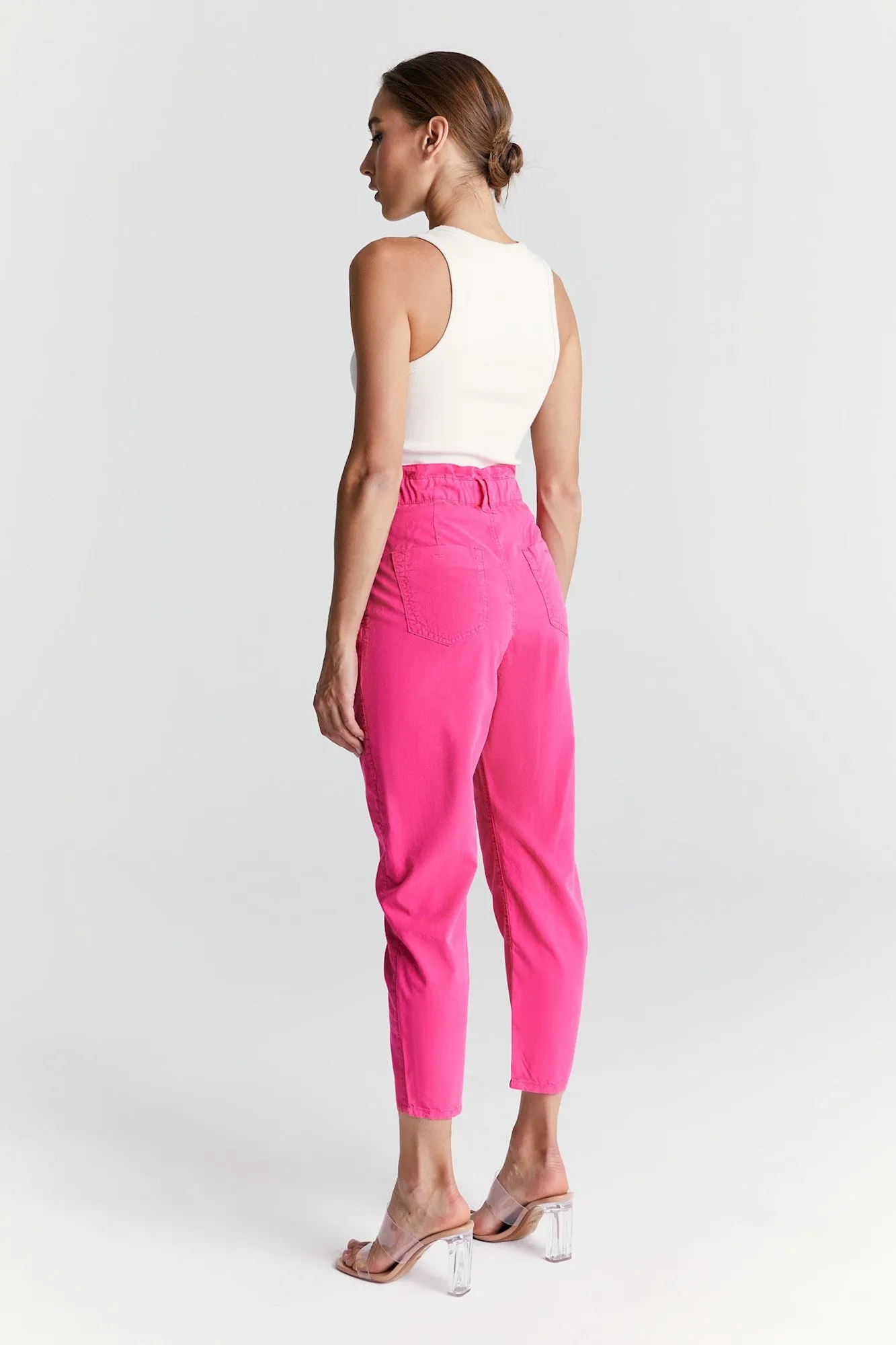 Camila High Waist Paperbag Chino Pants Pink