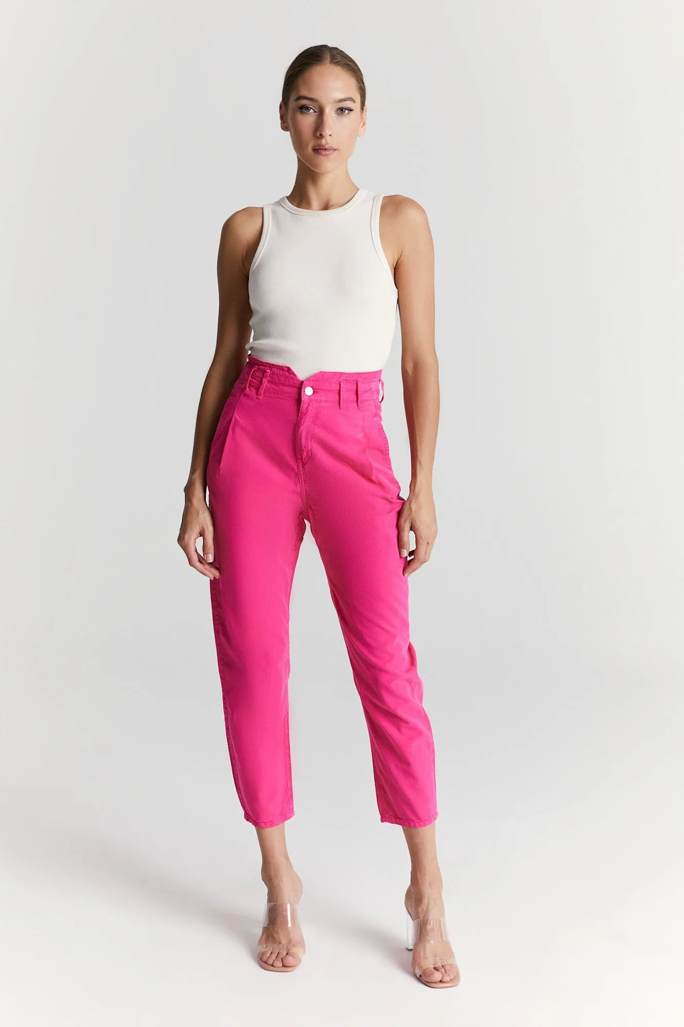 Camila High Waist Paperbag Chino Pants Pink