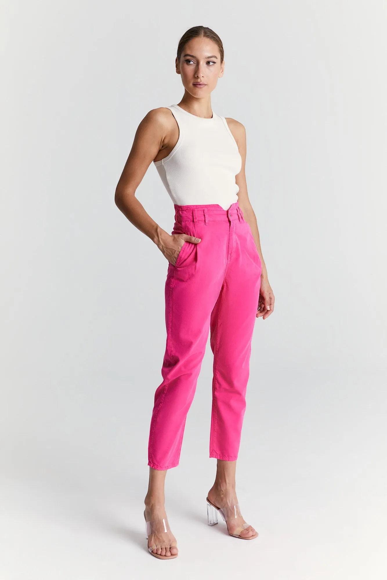 Camila High Waist Paperbag Chino Pants Pink