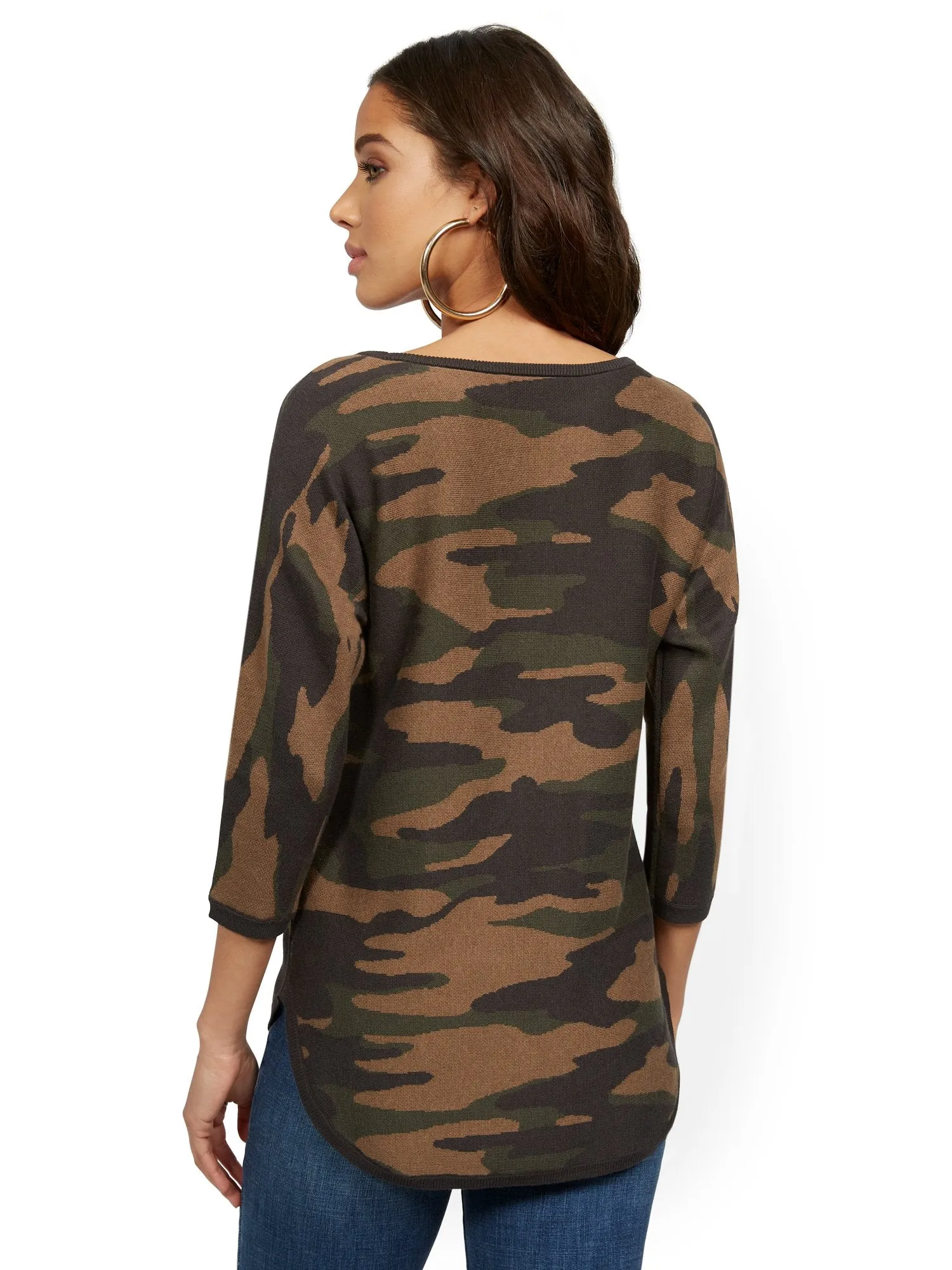 Camo-Print Easy Dolman Tunic Sweater