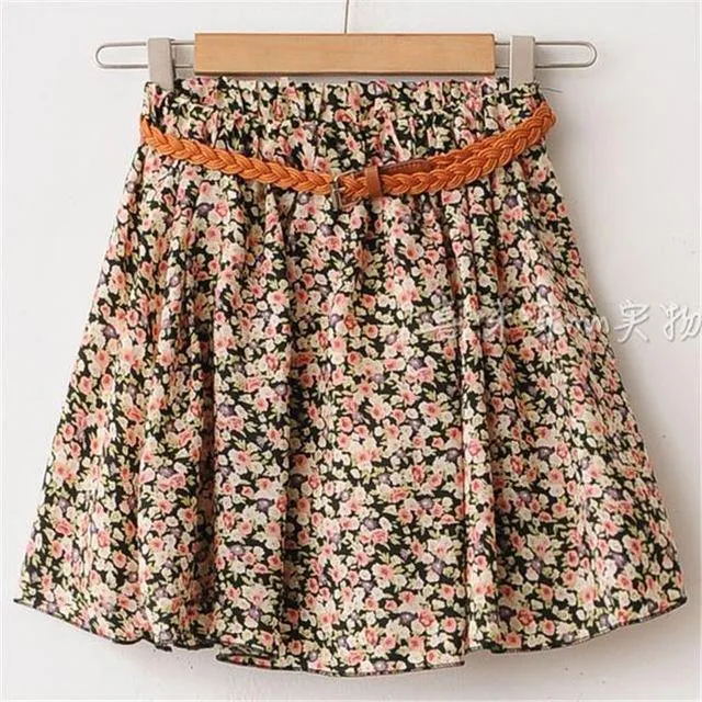 Chiffon Mini Skirts Print A-line Pleated With Lining