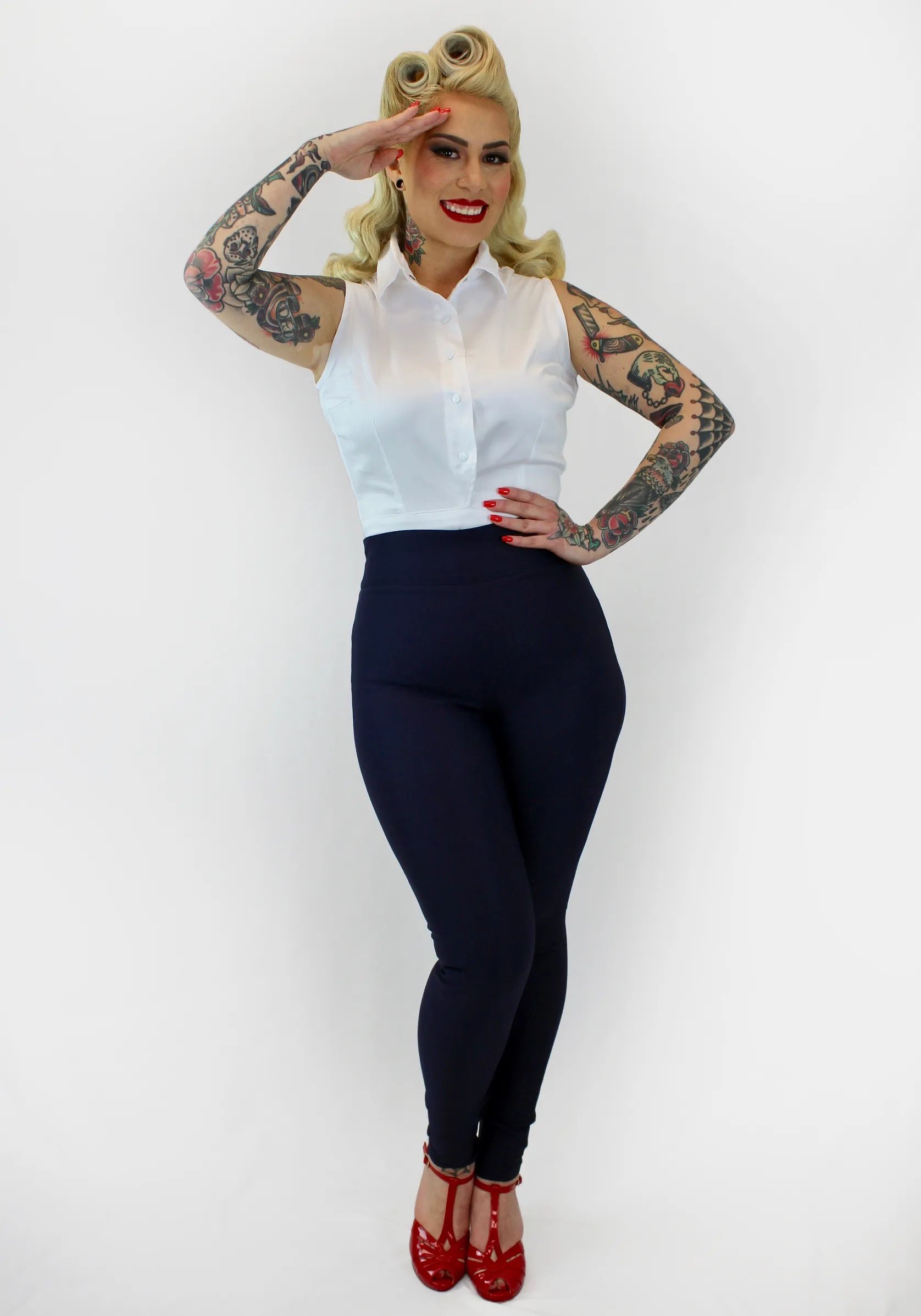 Classic Navy High Waist Cigarette Pants