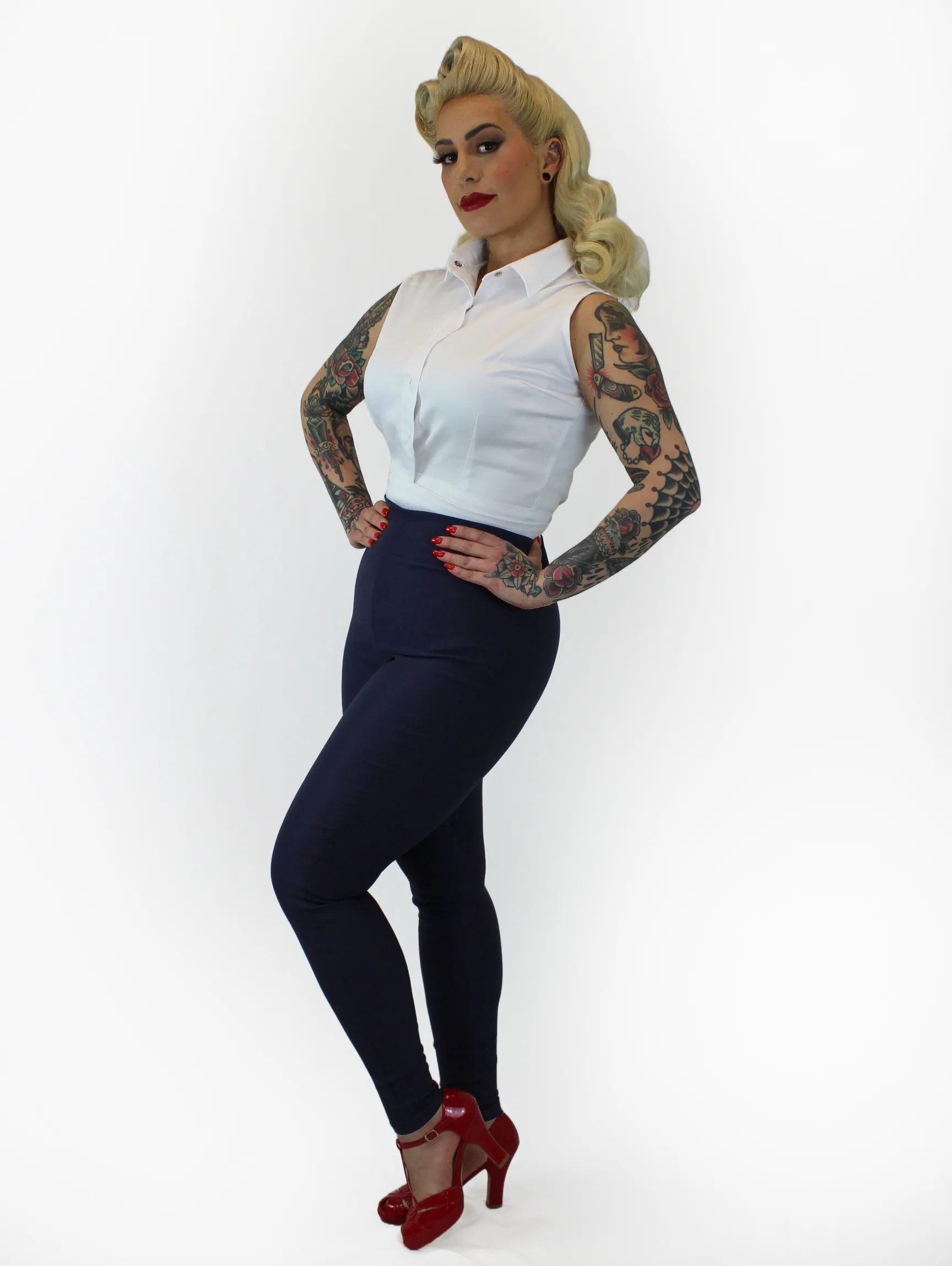 Classic Navy High Waist Cigarette Pants