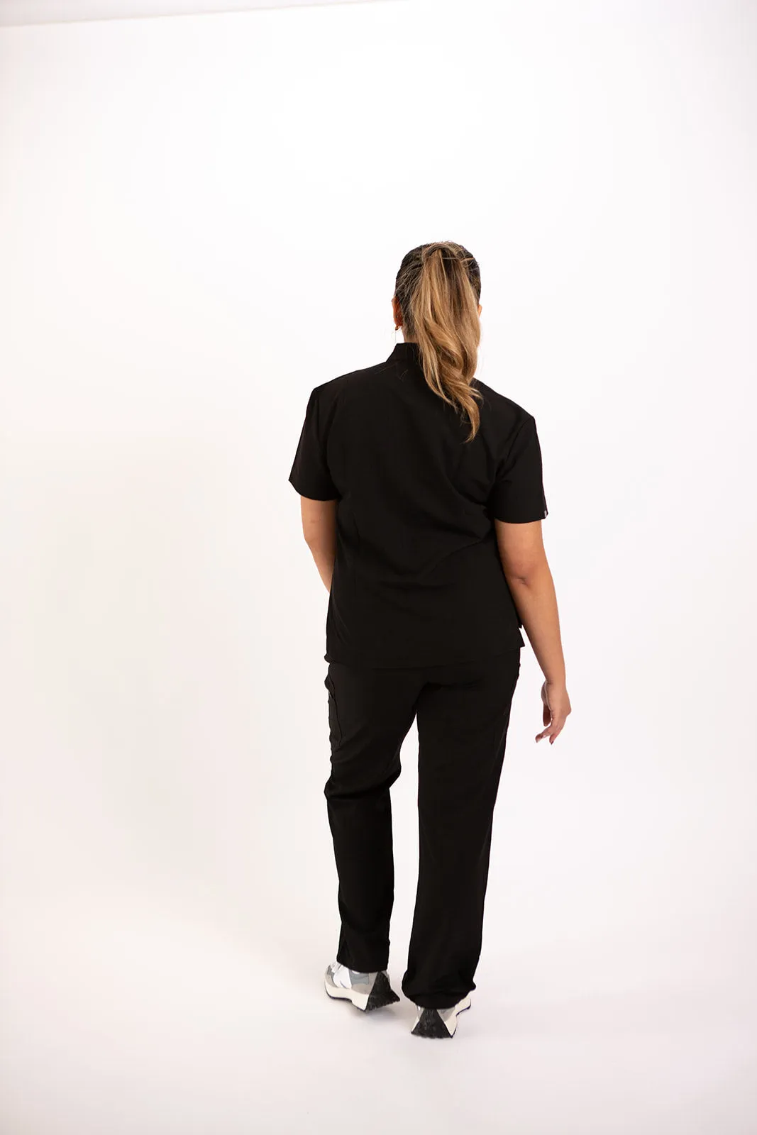 CLASSIC POLO NECK WOMEN'S SCRUB TOP (BLACK)