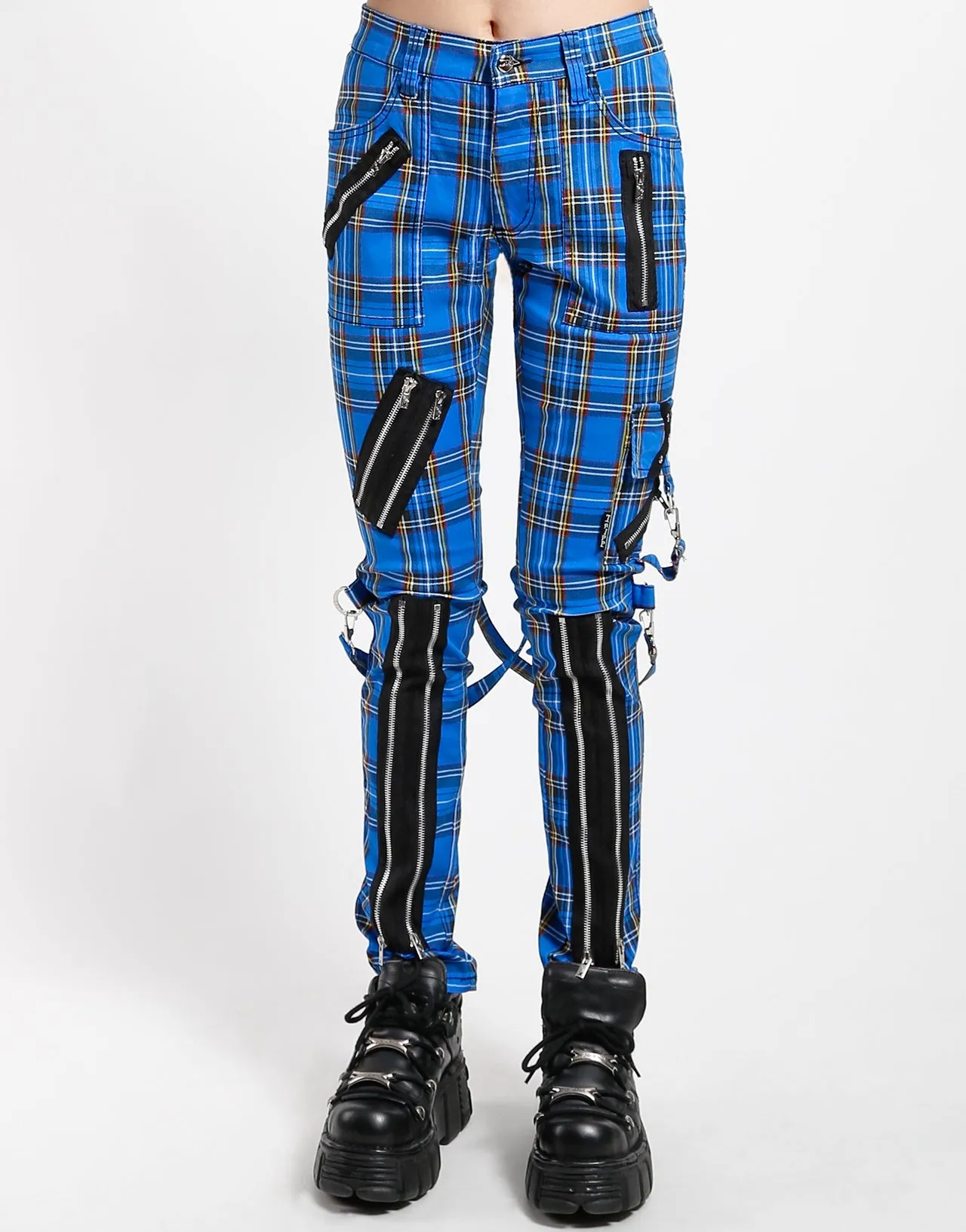 CLASSIC SLIM LEG  BONDAGE PANT BLUE PLAID