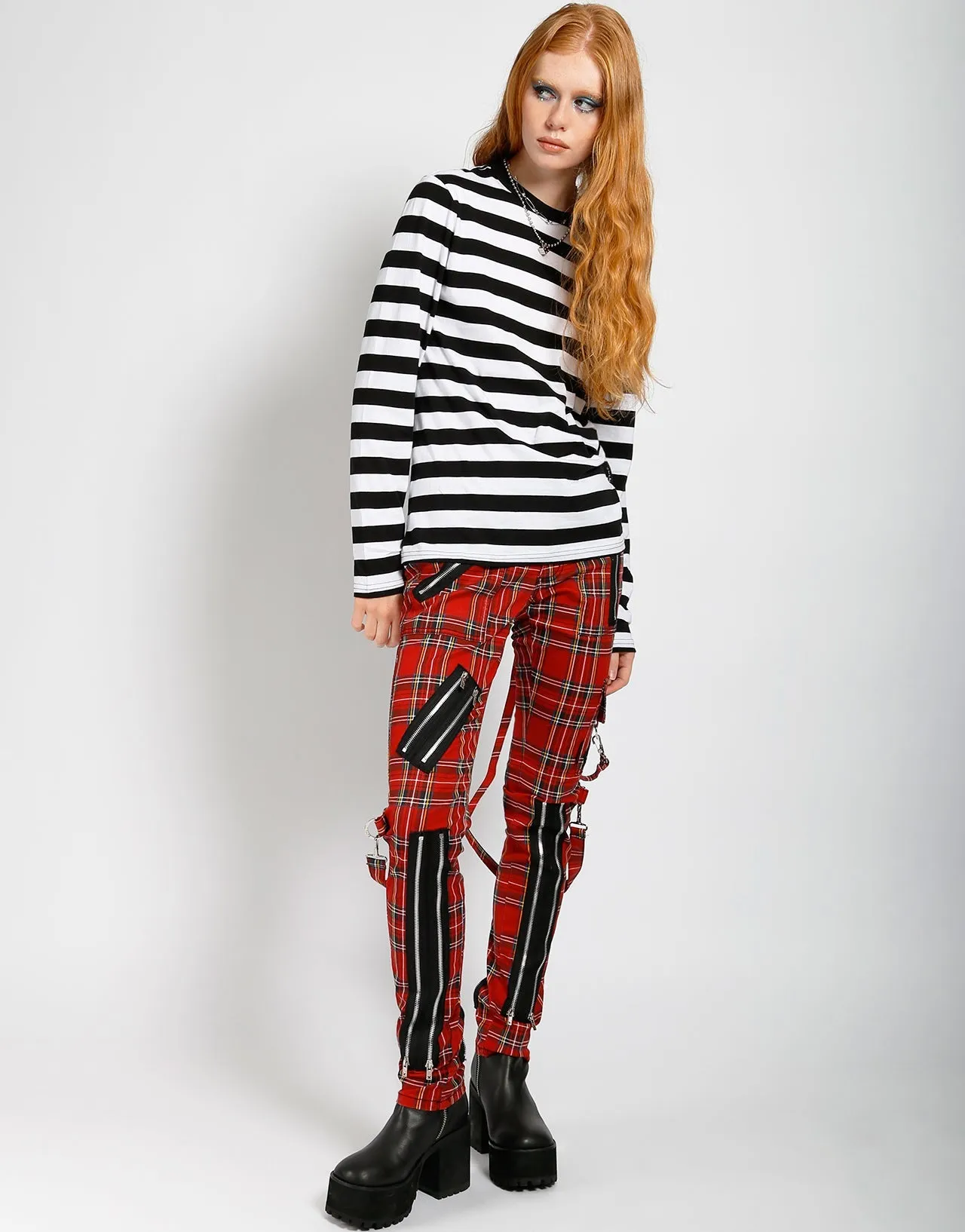 CLASSIC SLIM LEG BONDAGE PANT RED PLAID