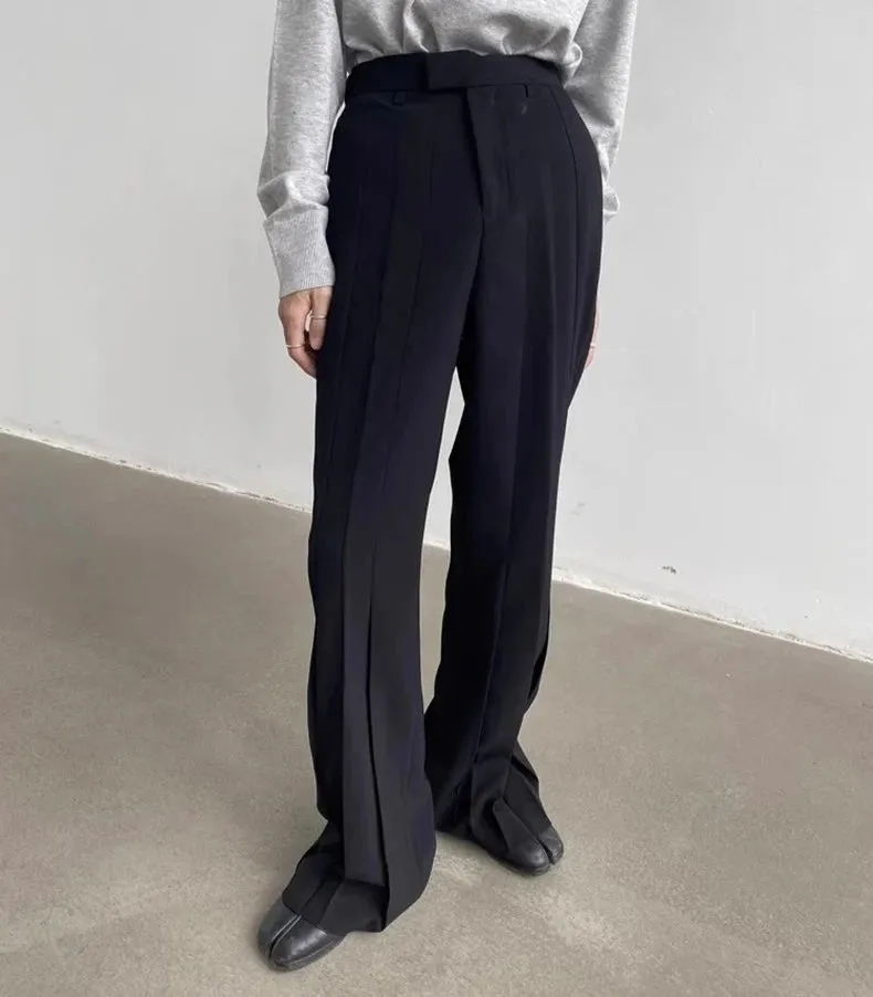 Classic Solid Pleated Straight Pants