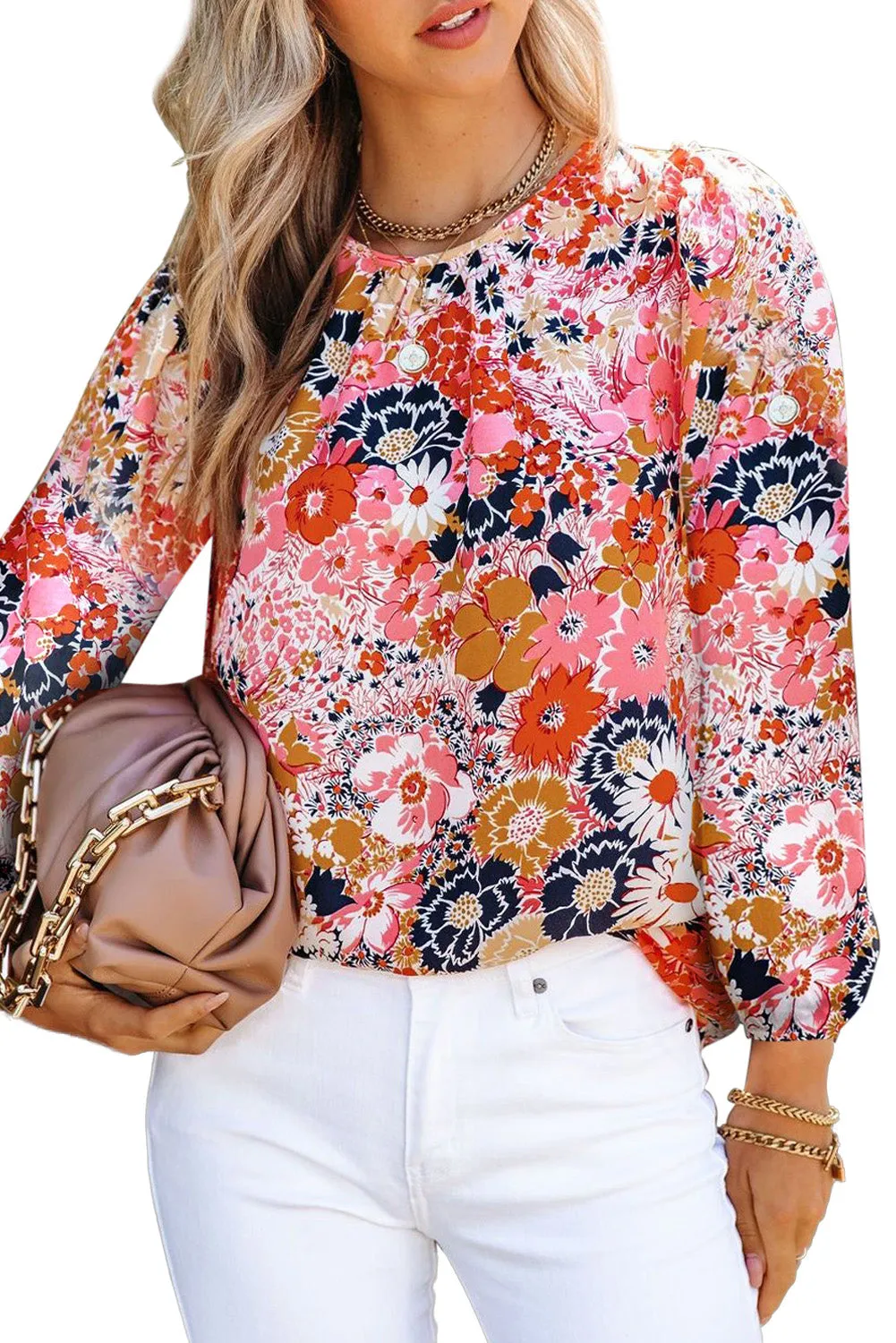 Colorful Floral Long Sleeve Blouse