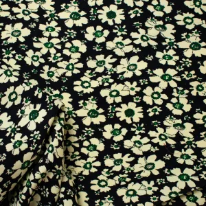 Cotton Corduroy Prints Design 29 Cream Flowers on Black