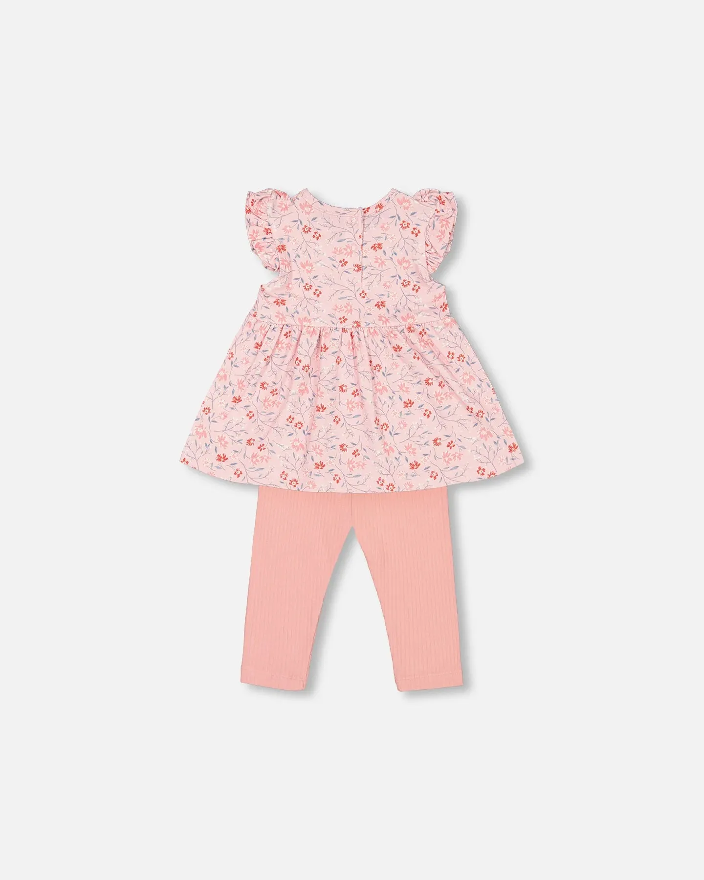 Deux Par Deux Organic Cotton Long Tunic And Leggings Set - Pink printed Little Flowers