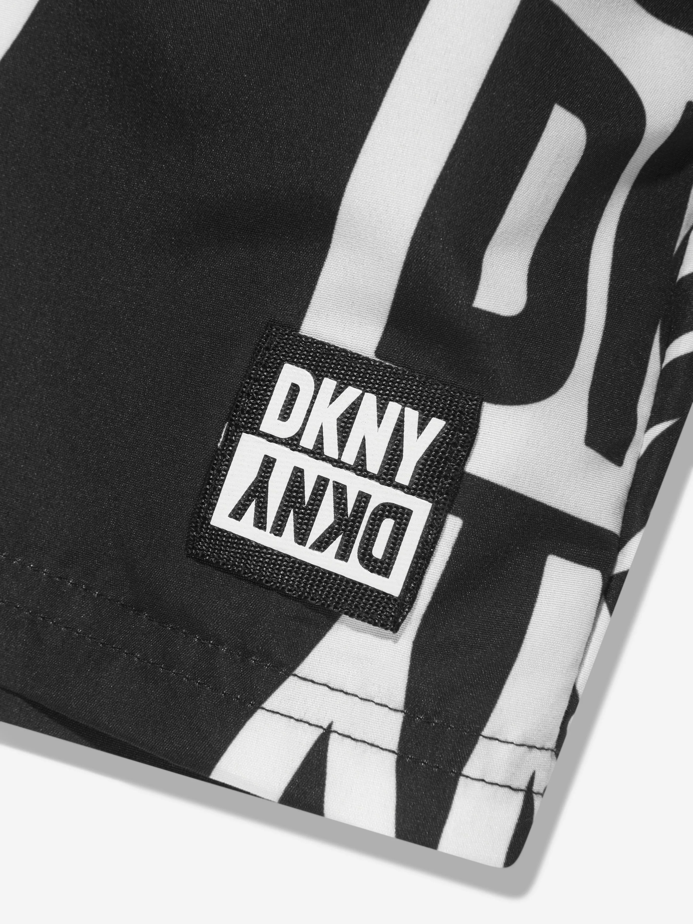 DKNY Boys Logo Print Swim Shorts in Black