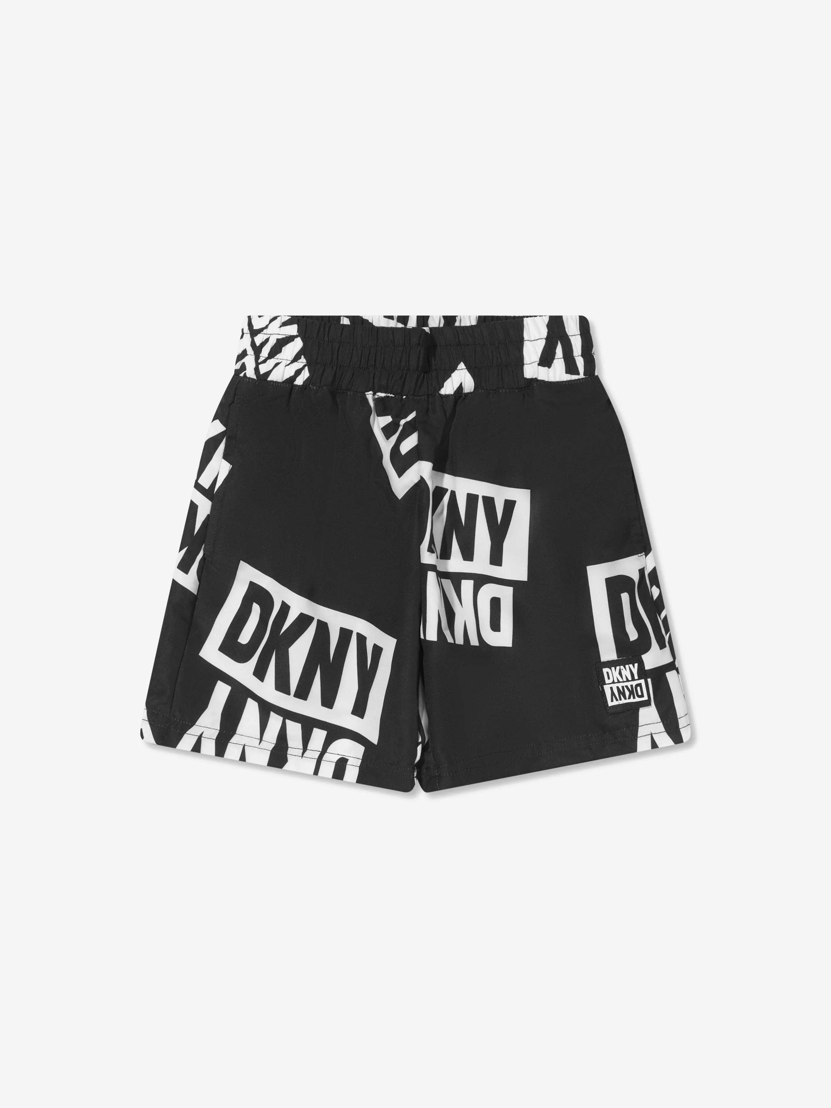 DKNY Boys Logo Print Swim Shorts in Black