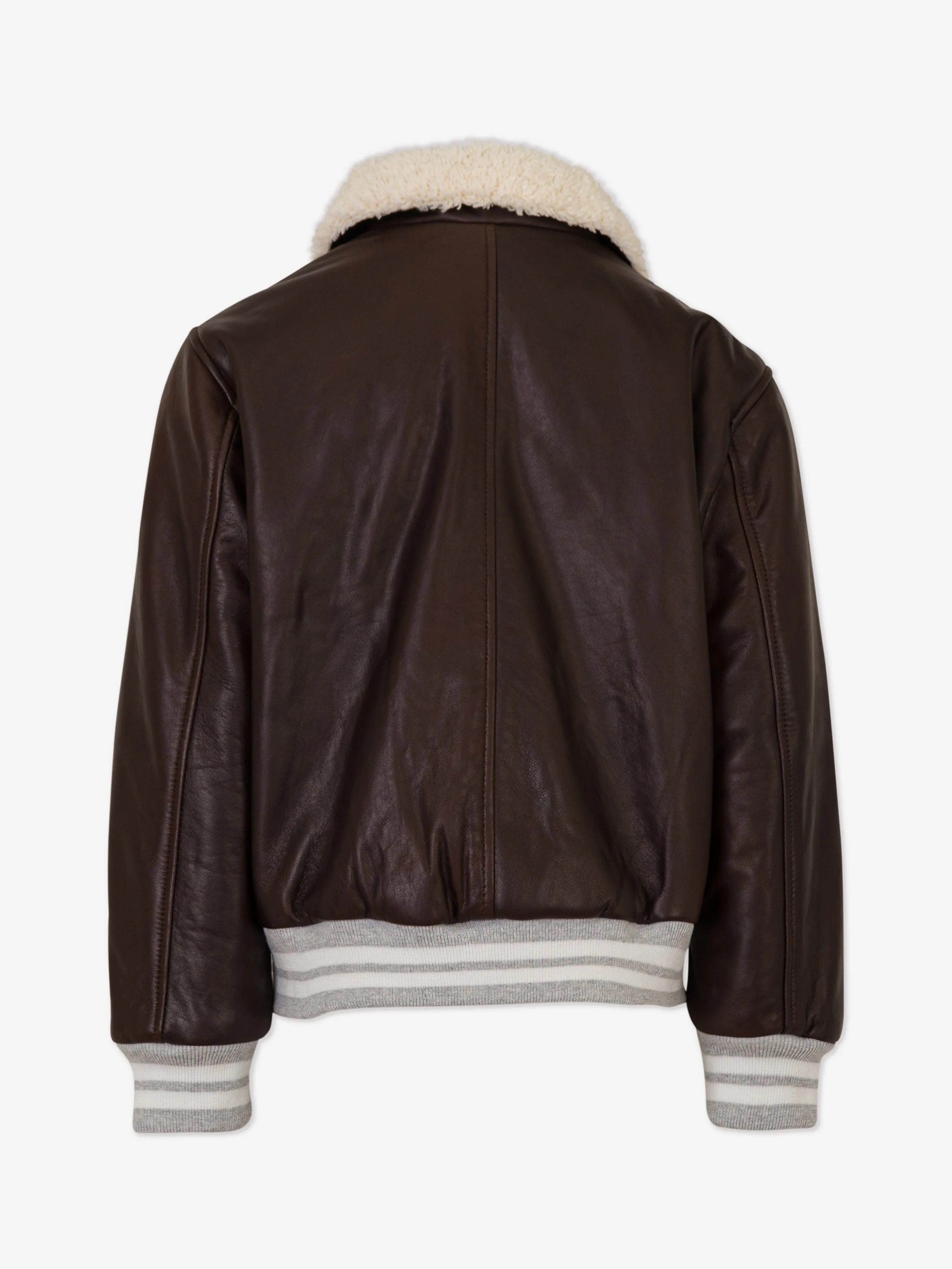 Eleventy Boys Leather Aviator Jacket in Brown