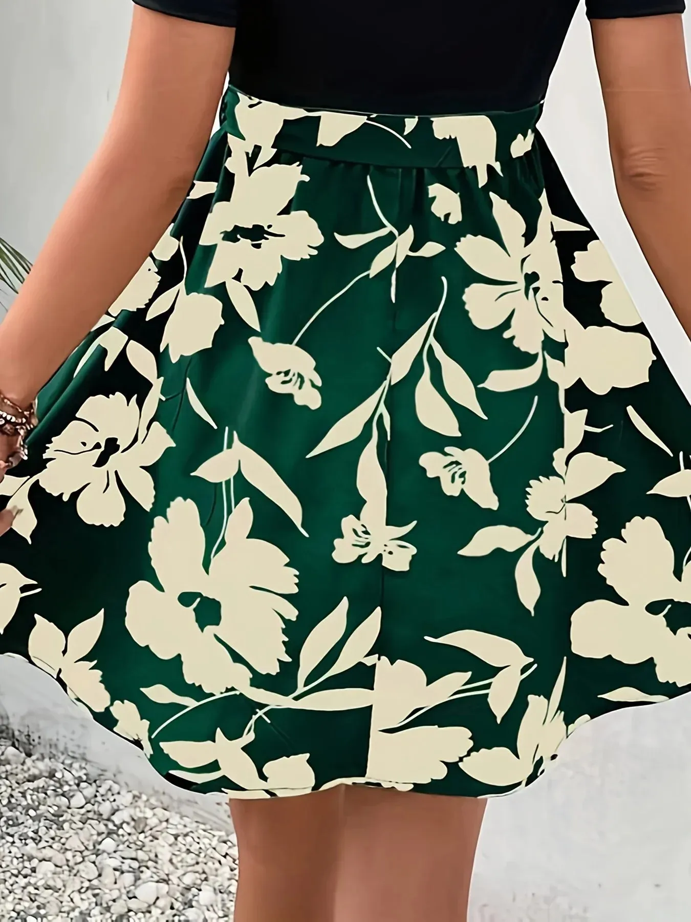 European and American Printing Thin Belt Half Skirt