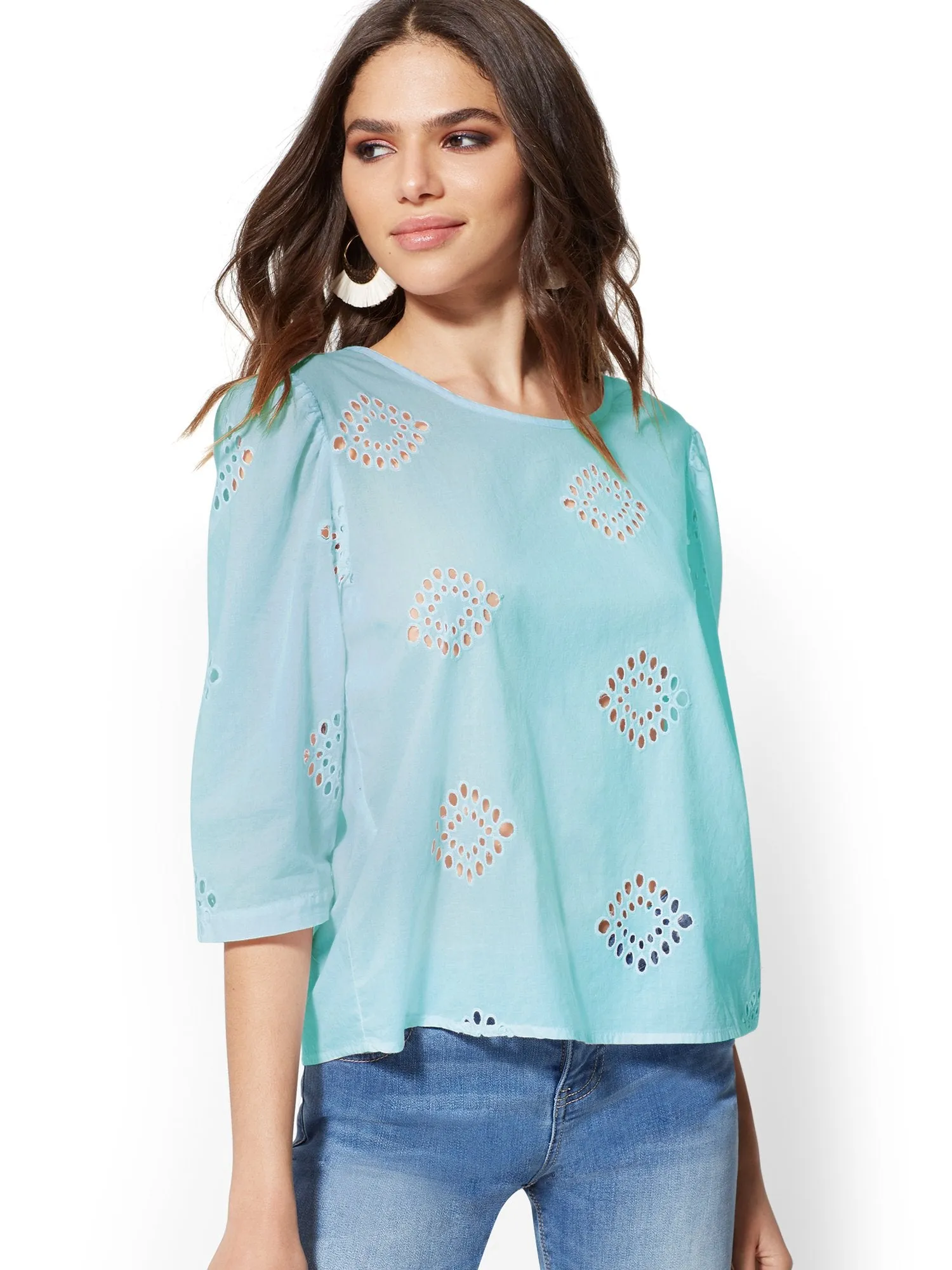 Eyelet Button-Back Shirt