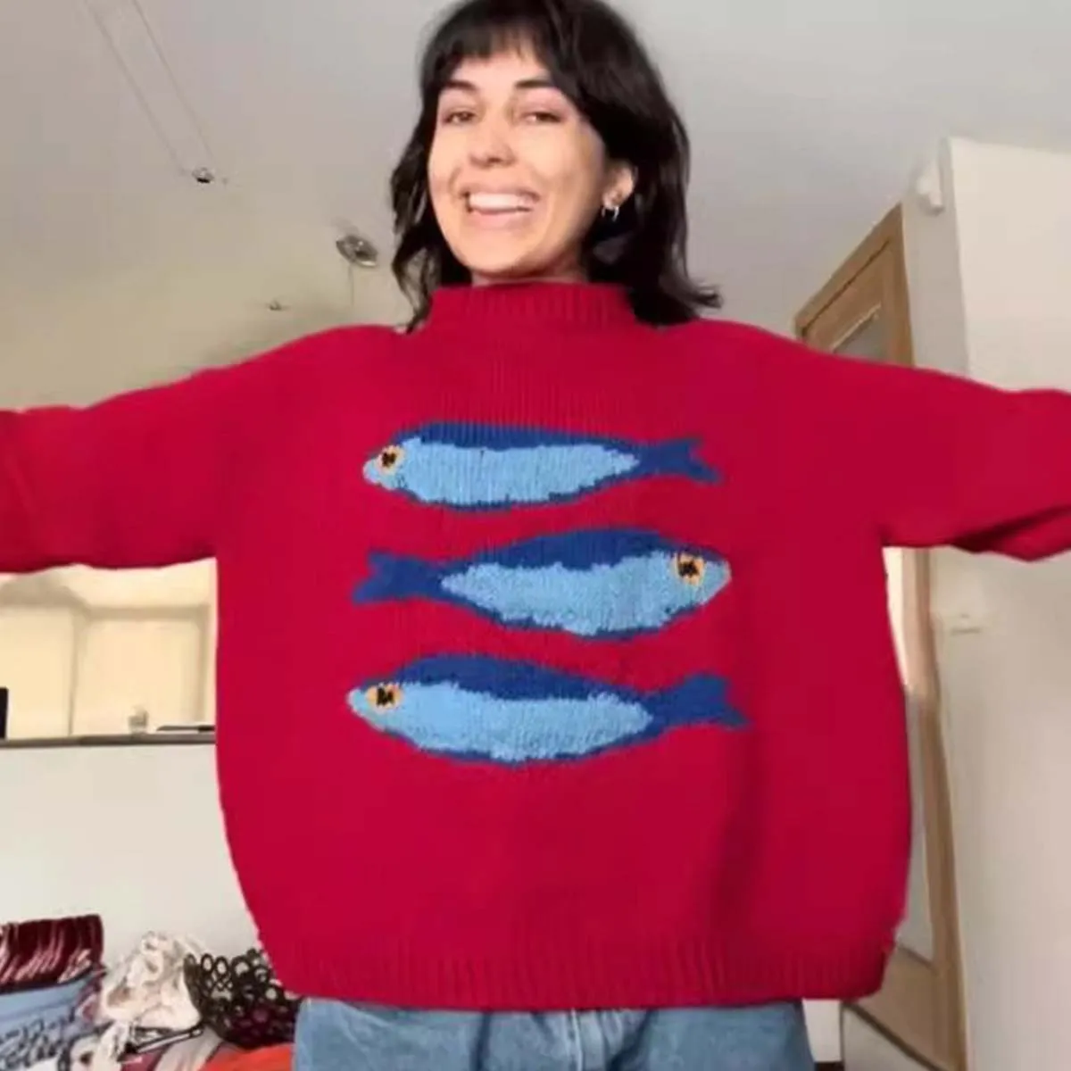 Fluffy Knit  Fish Sweater