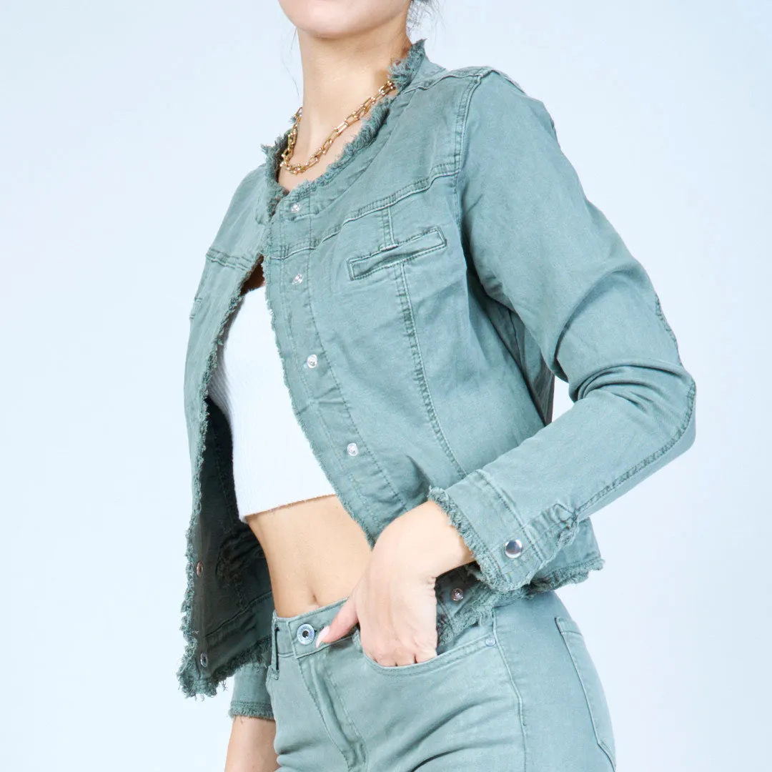 Frayed edge cropped jacket wholesale