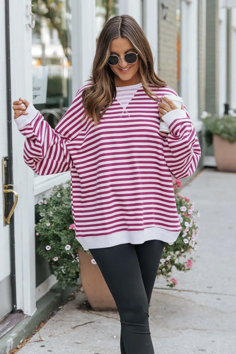 Free People Cherry Combo Classic Striped Sweater