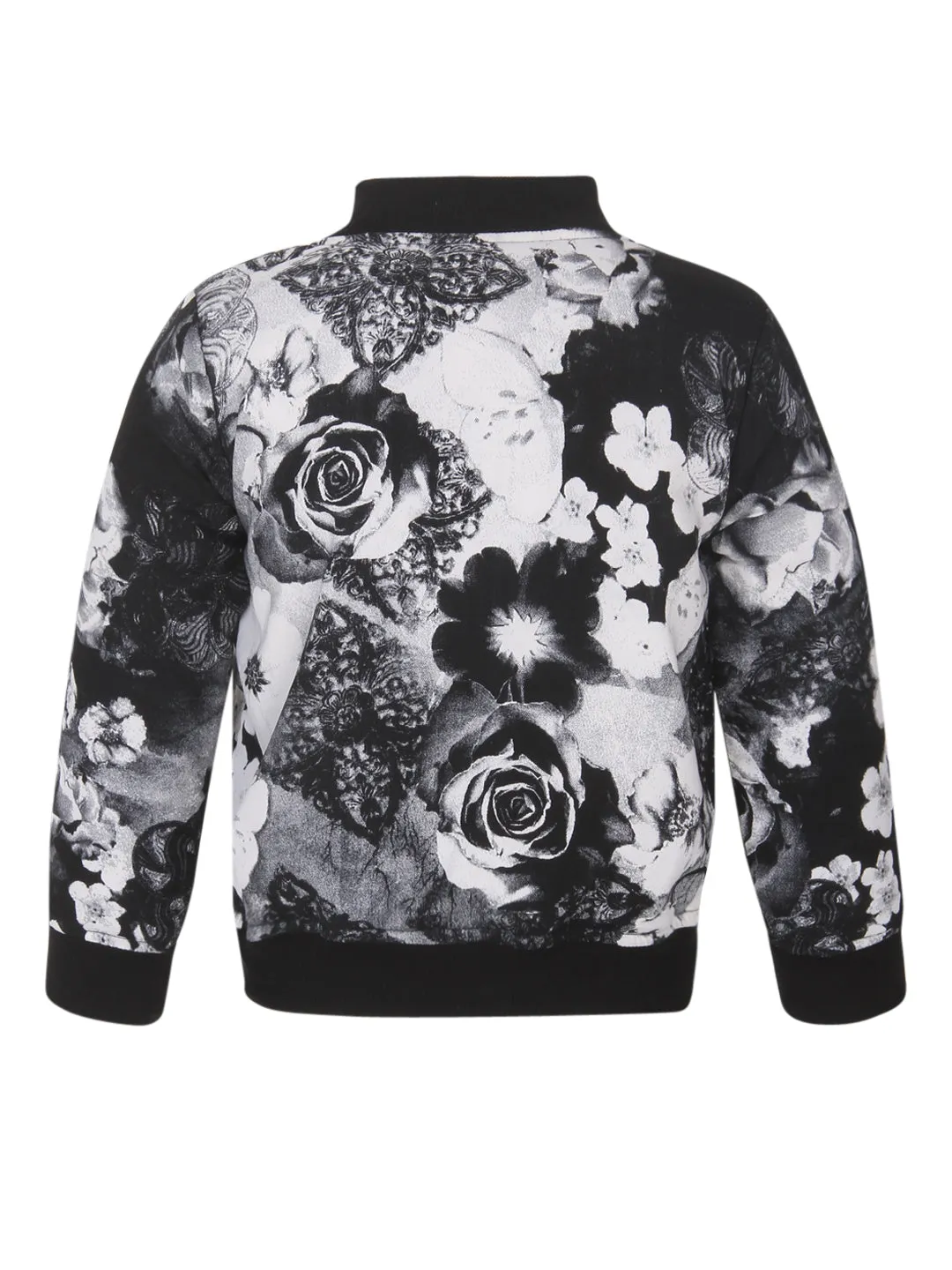 Girl's  Polyester Black Rose Printed Bomber Jacket - StyleStone Kid