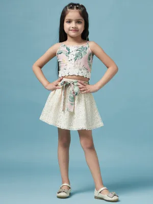 Girls Printed Sleeveless Top With Skirt - Ps Peaches