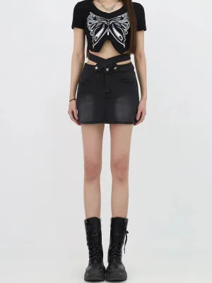 Grunge Denim Cross Belt Mini Skort