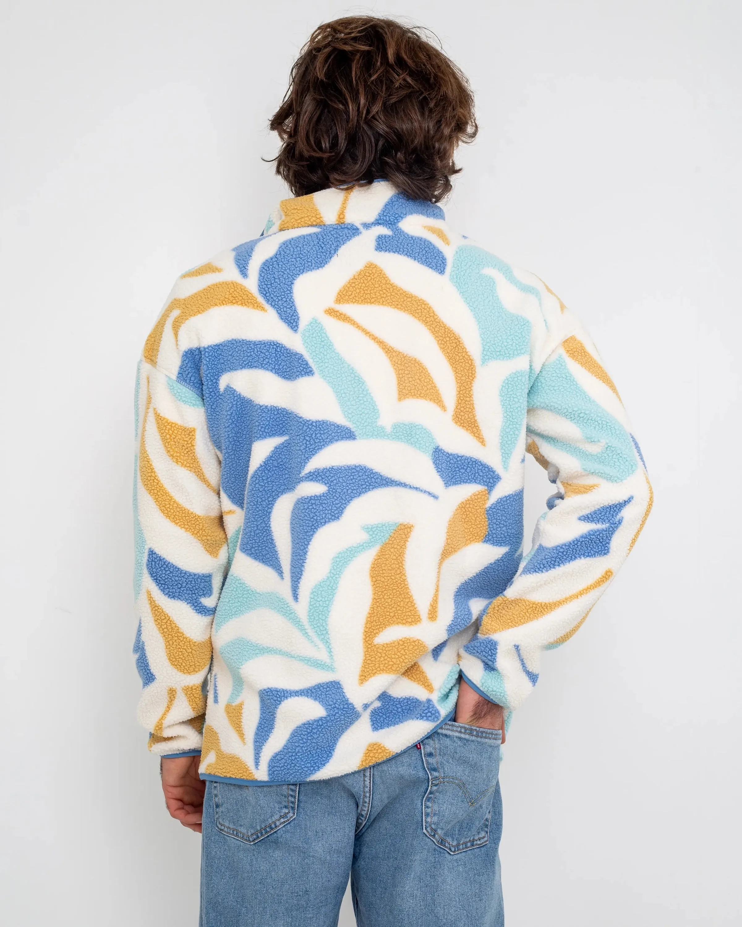 Helvetia Half Snap Fleece Jacket in Chalk Floristic, Light Camel & Skyler