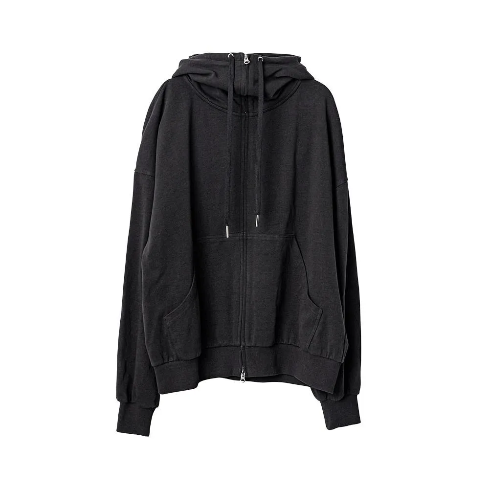 High neck overfit hood zip-up charcoal