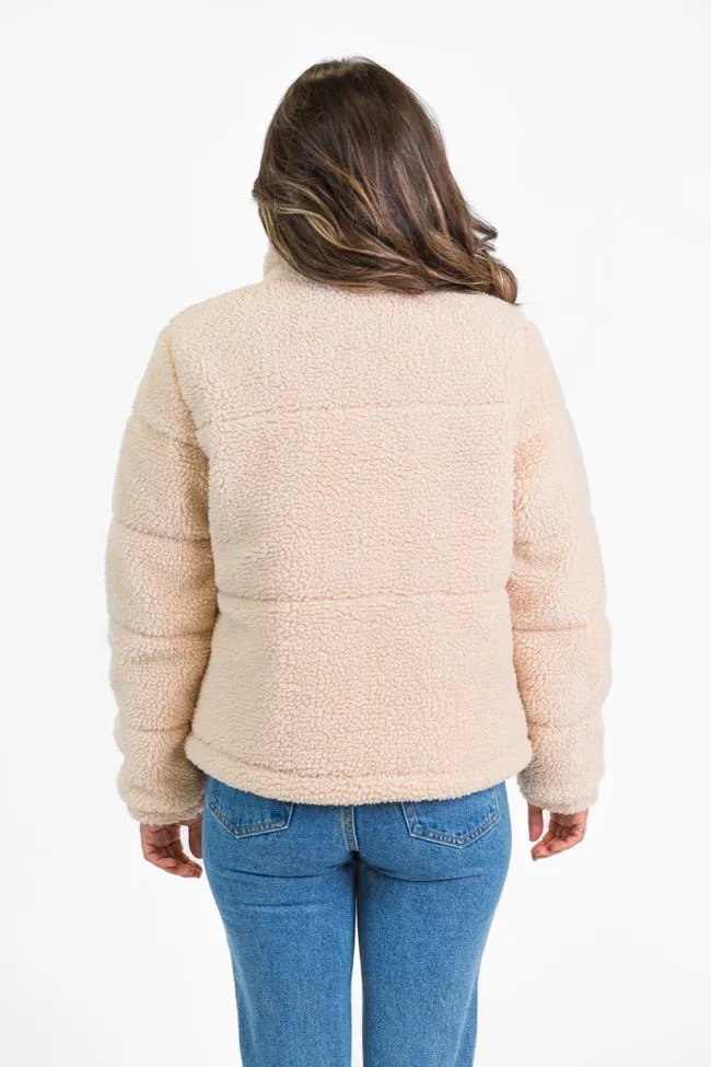 High Road Beige Sherpa Puffer Jacket