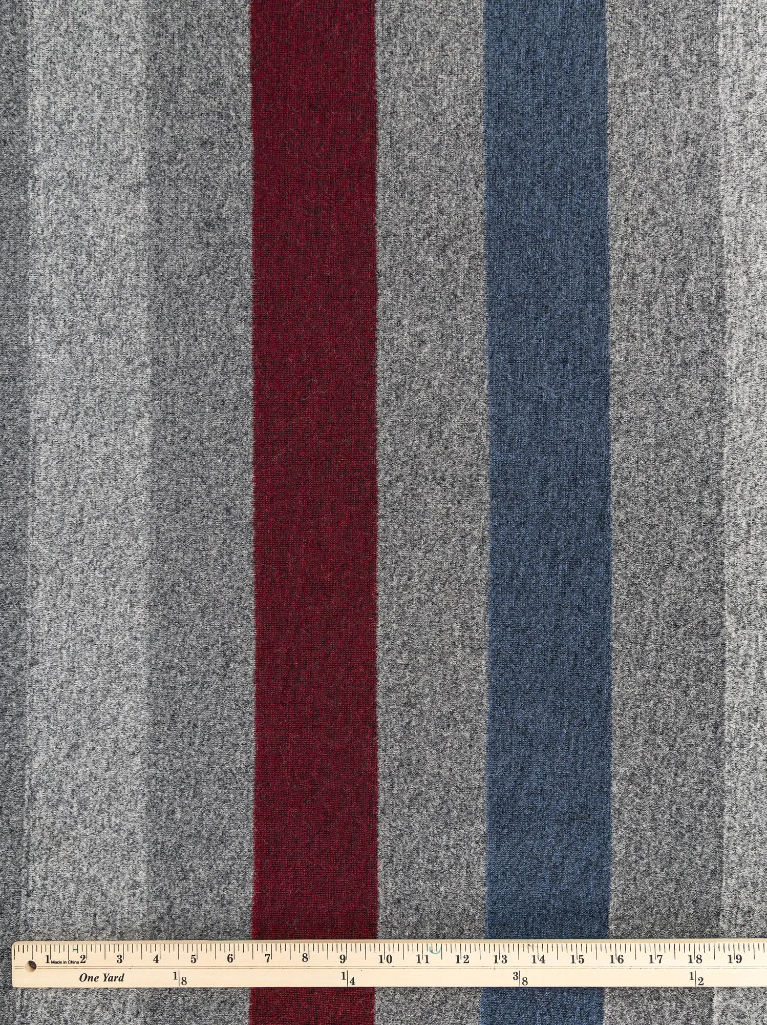 Italian Wool Blend Stripe Knit Deadstock - Blue   Grey   Red - Swatch