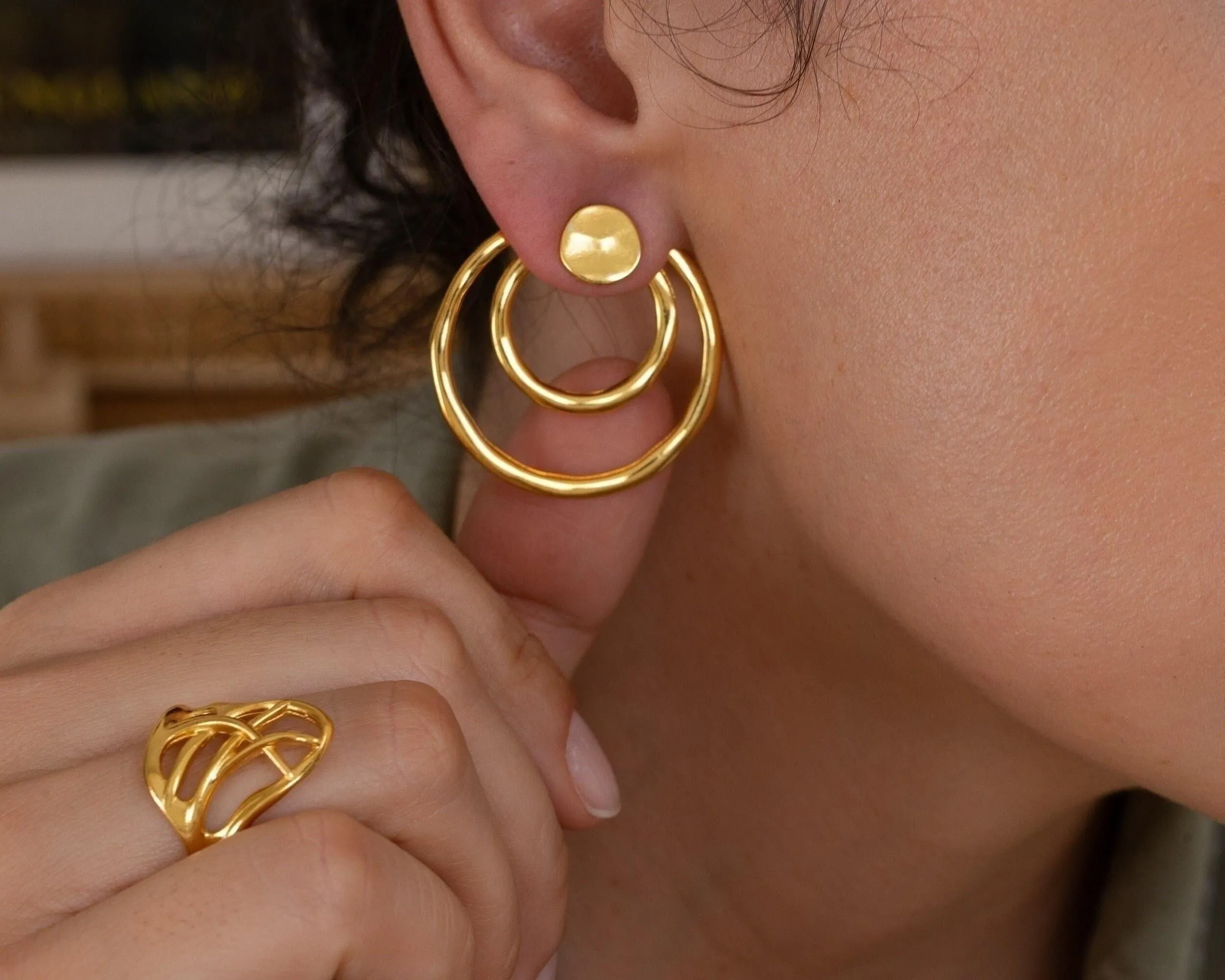 Large Gold Geometric Ear Jackets