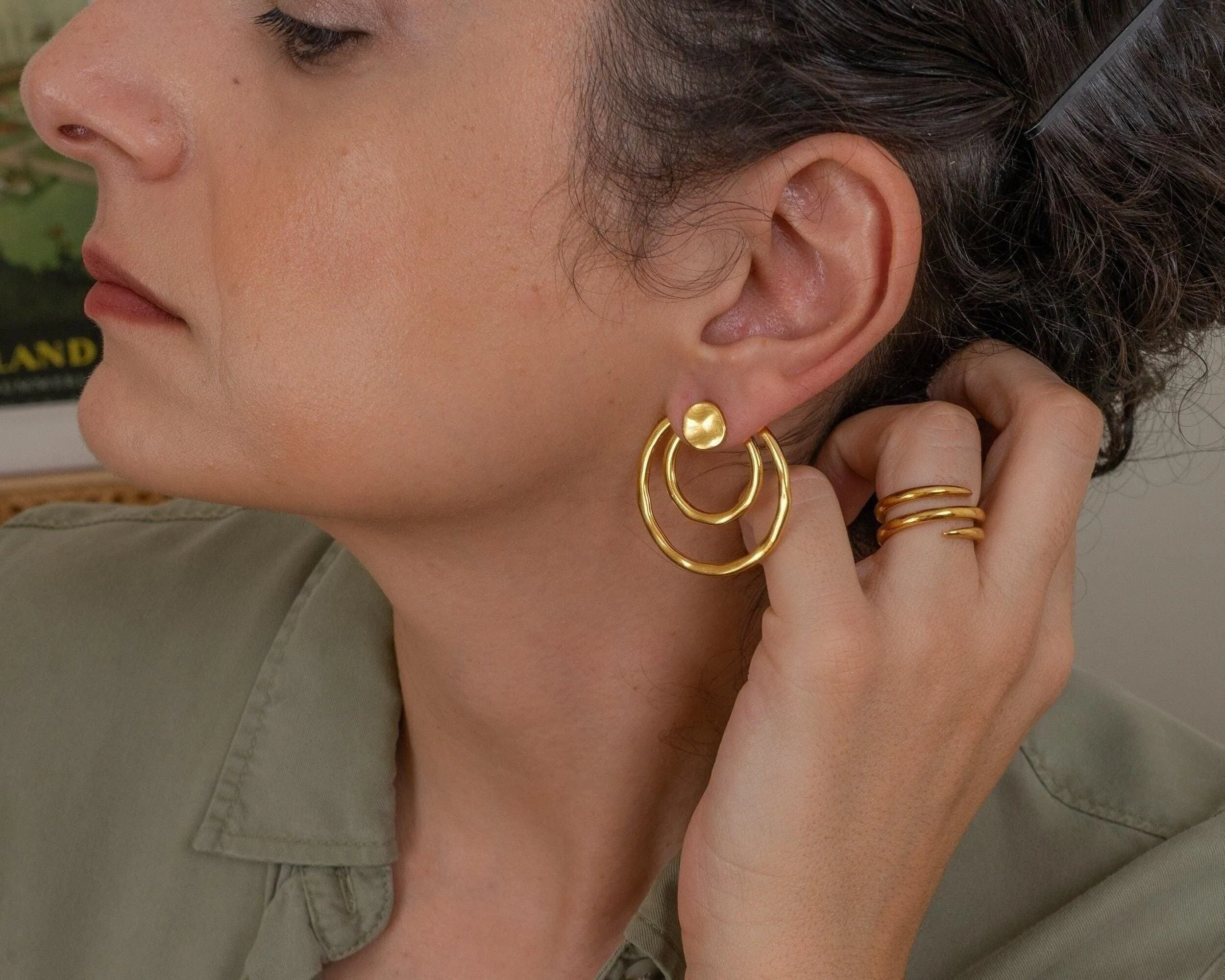 Large Gold Geometric Ear Jackets