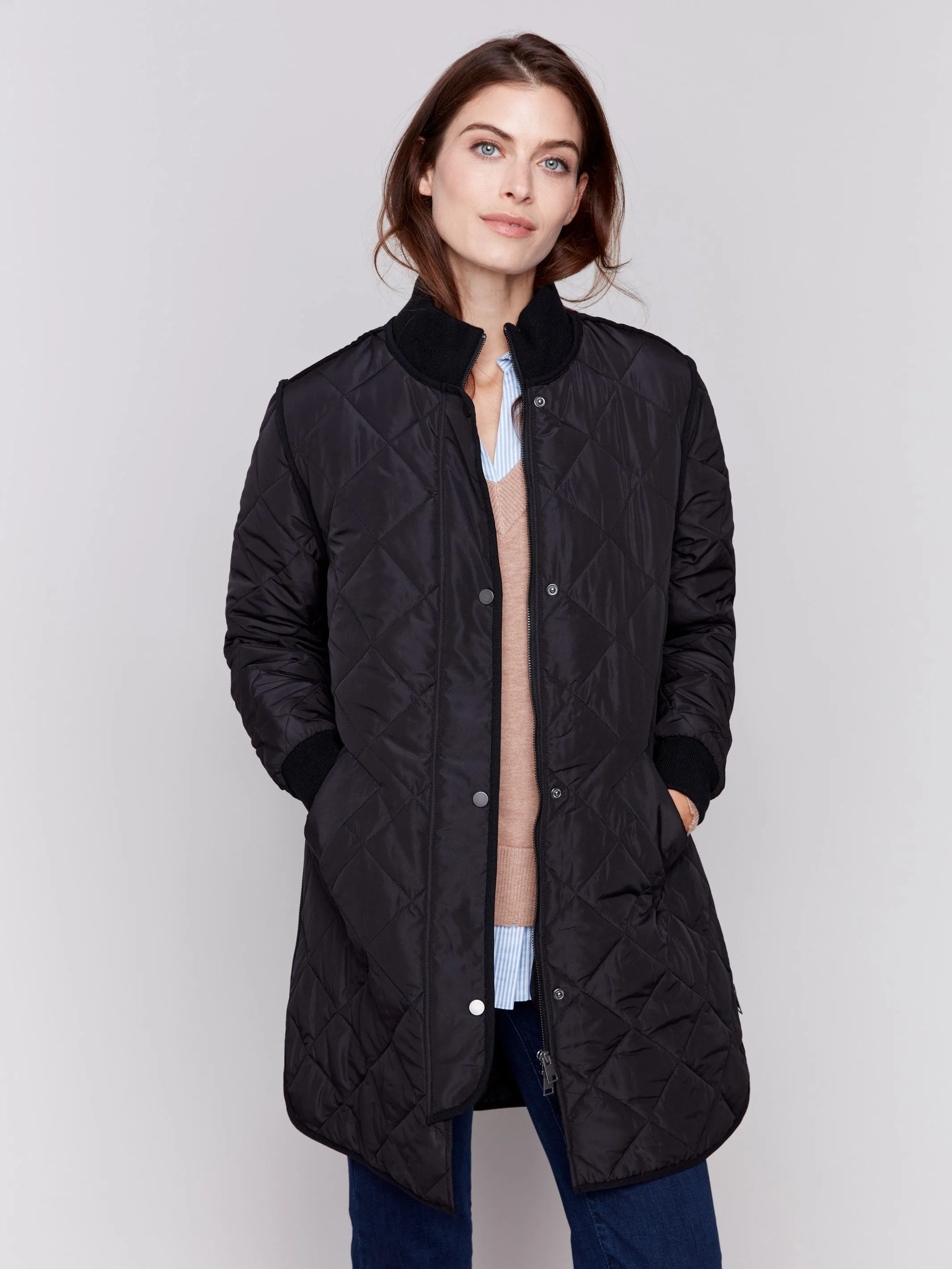 Long Quilted Puffer Jacket - Black