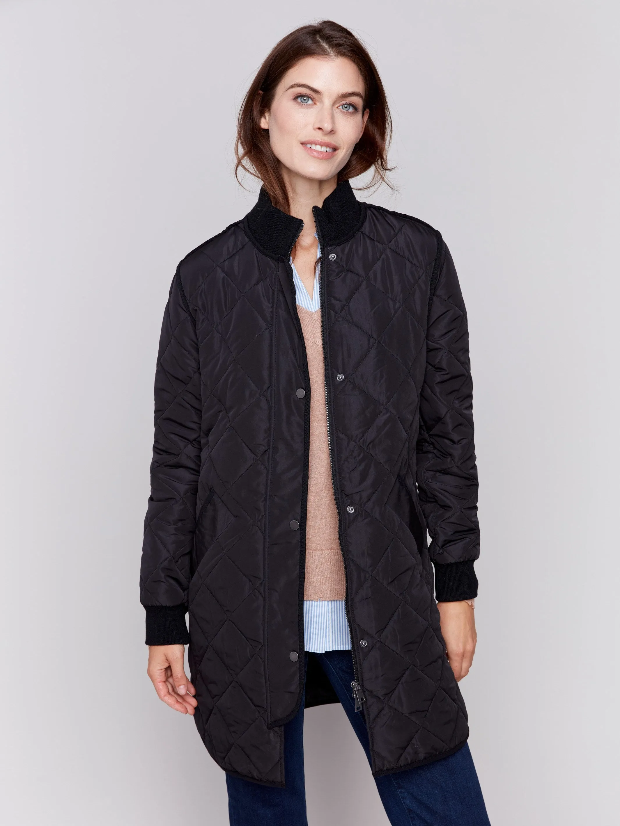 Long Quilted Puffer Jacket - Black