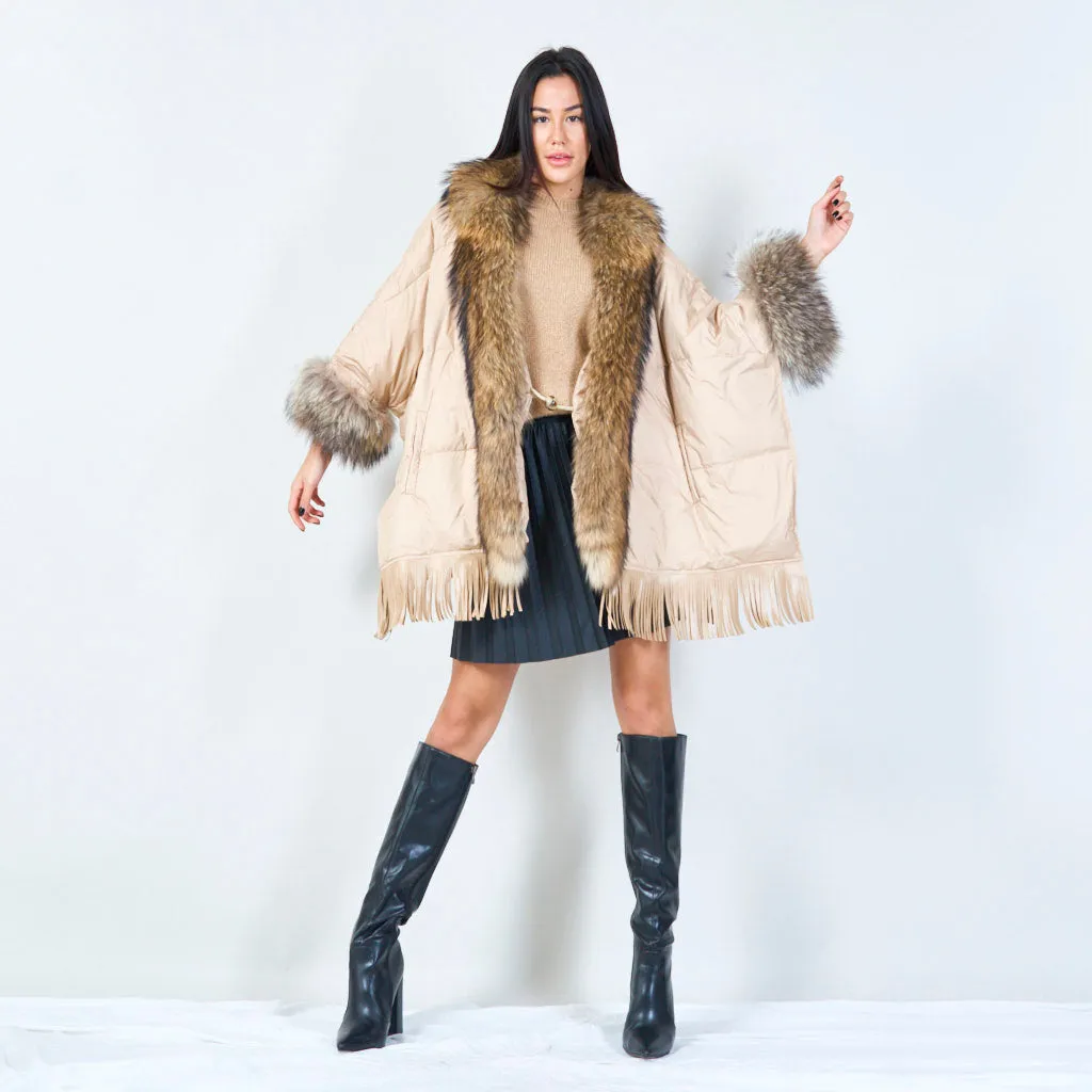 Luxe fur-trimmed duck down poncho wholesale