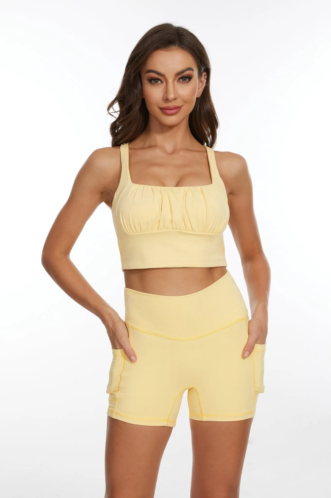 LuxeCool High-waisted Shorts - Cream Yellow