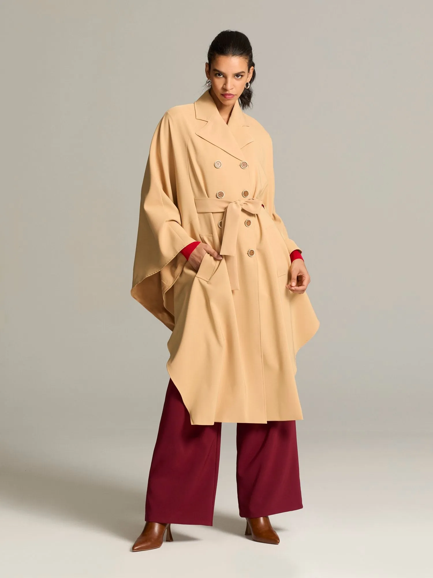 Maddisyn Tie-Waist Cape Coat