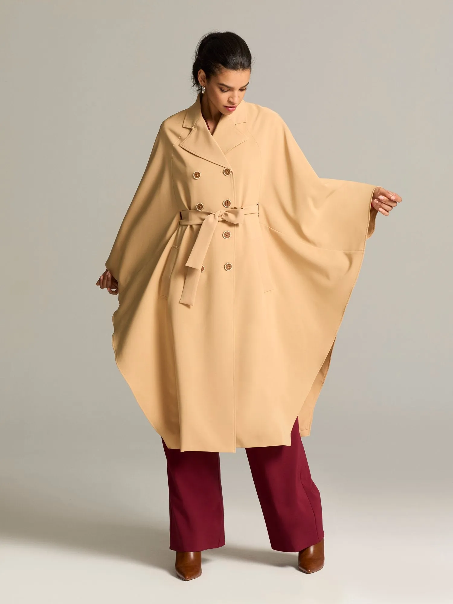 Maddisyn Tie-Waist Cape Coat