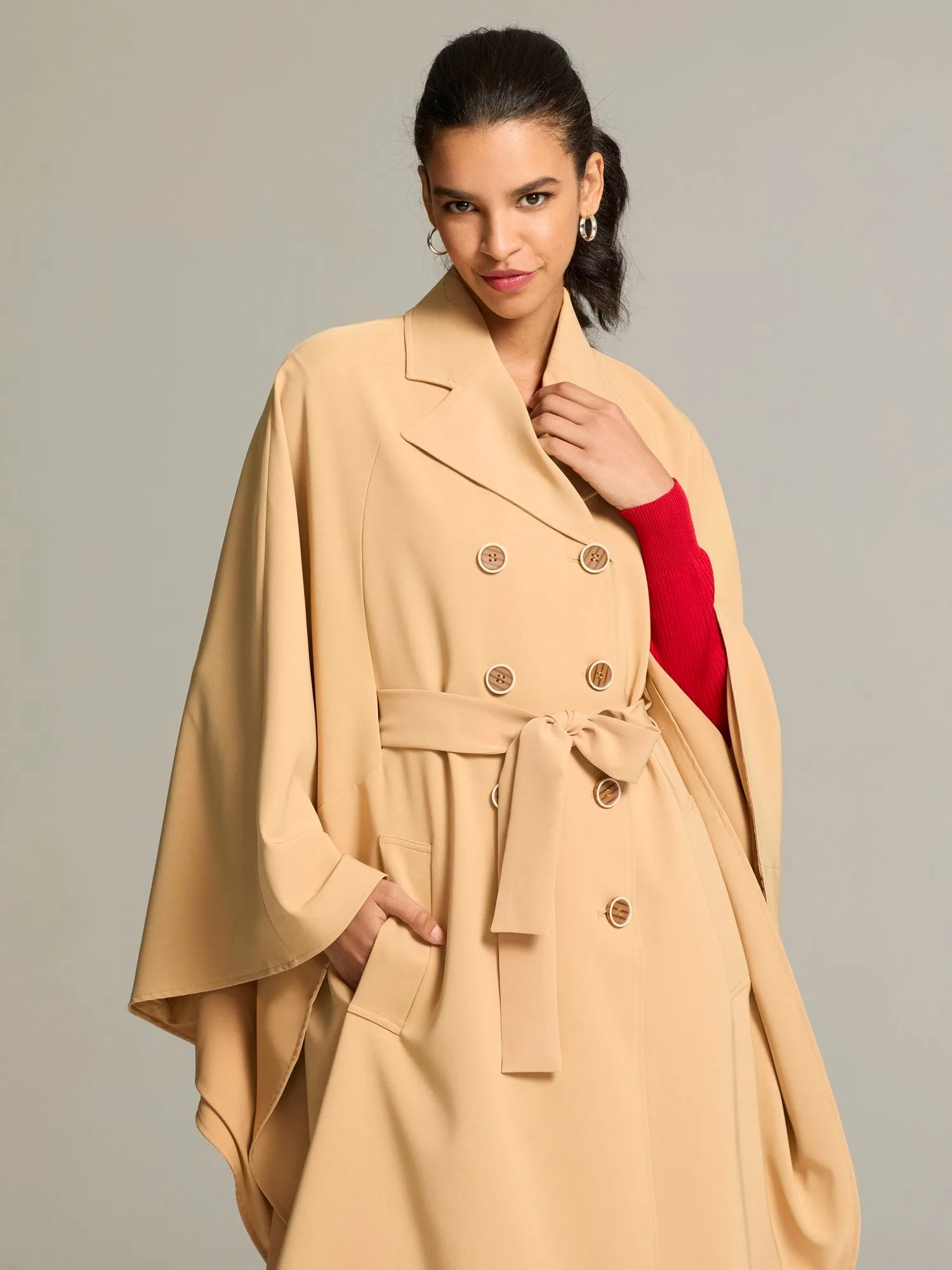 Maddisyn Tie-Waist Cape Coat