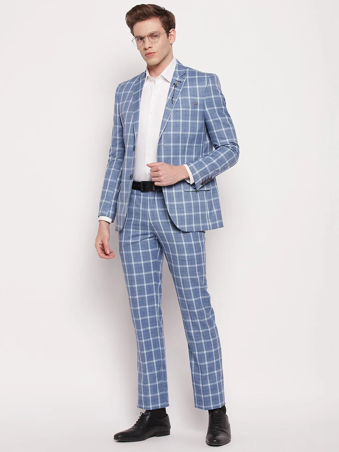 Men Light Blue 2 Piece Suit