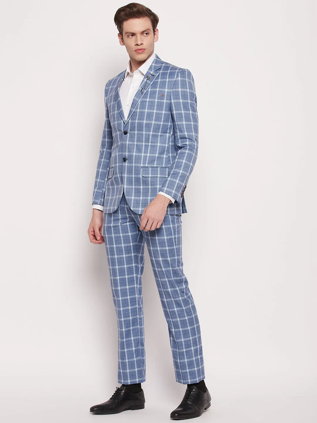 Men Light Blue 2 Piece Suit